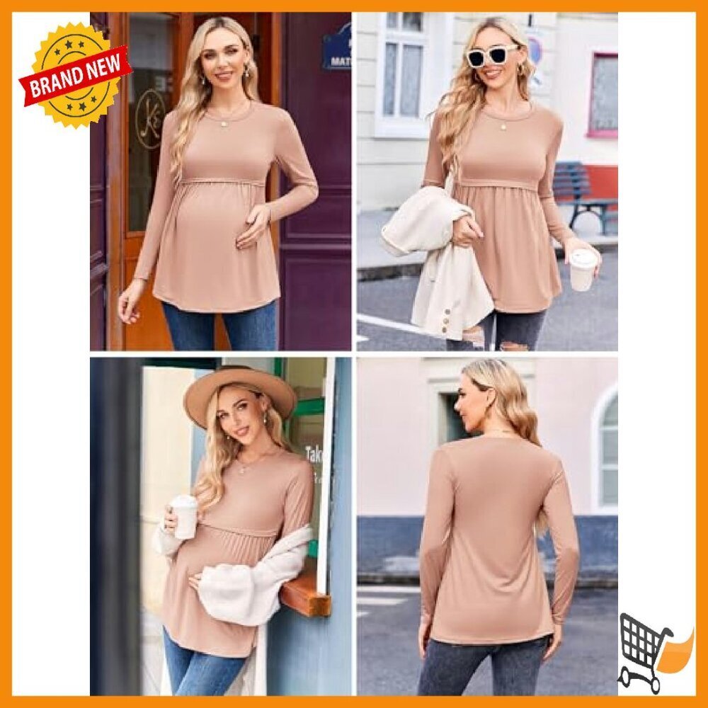 Maternity Long Sleeve Tunic Tops 3-Pack Pleated Soft Material - Picture 4 of 7